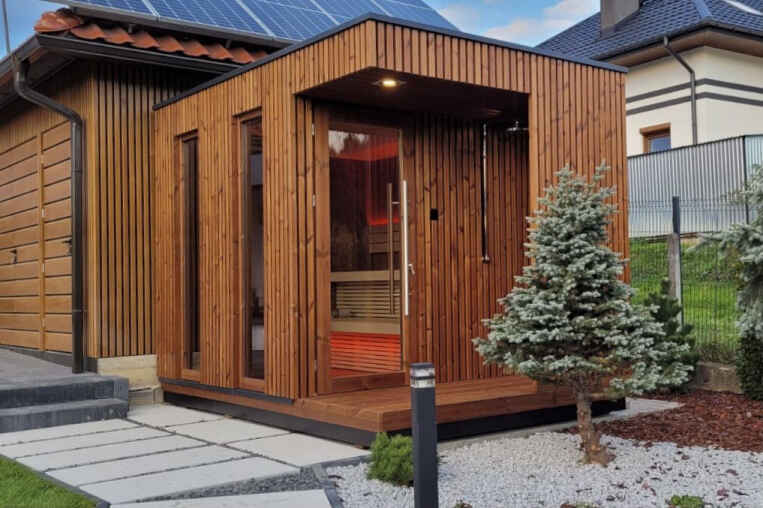 Sauna de madera anticorrosiva para exteriores con infrarrojo lejano cuadrado para 3-4 personas