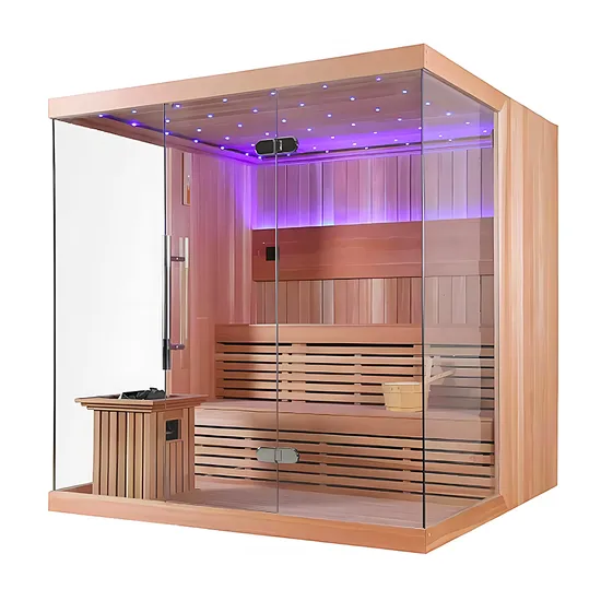 Sauna 2 en 1 de madera maciza: equipada con estufa calefactora y paneles térmicos